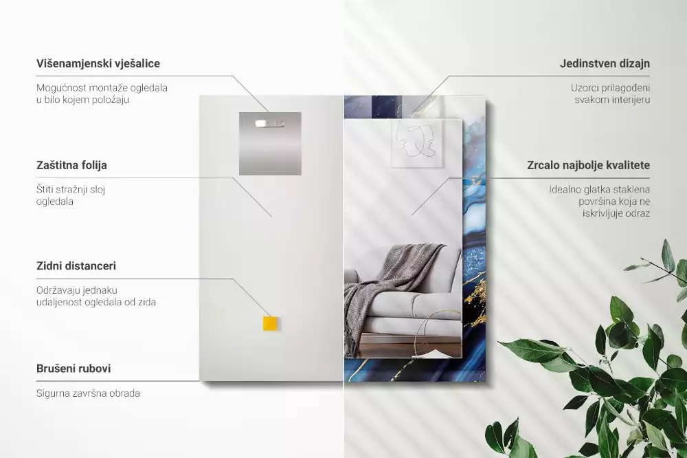 Rechthoekige spiegel met decoratie Abstracte marmeren kunst