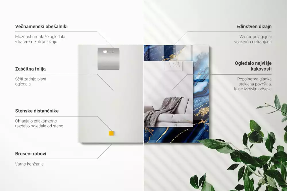 Rechthoekige spiegel met decoratie Abstracte marmeren kunst