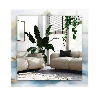 Rechthoekige spiegel lijst met print Bergen in de mist