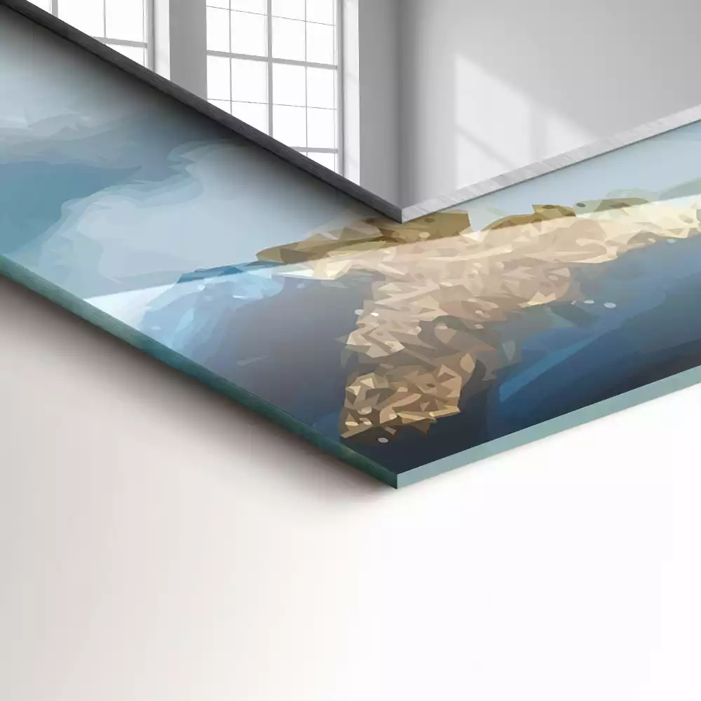 Rechthoekige spiegel lijst met print Bergen in de mist