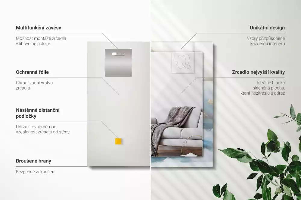 Rechthoekige spiegel lijst met print Bergen in de mist