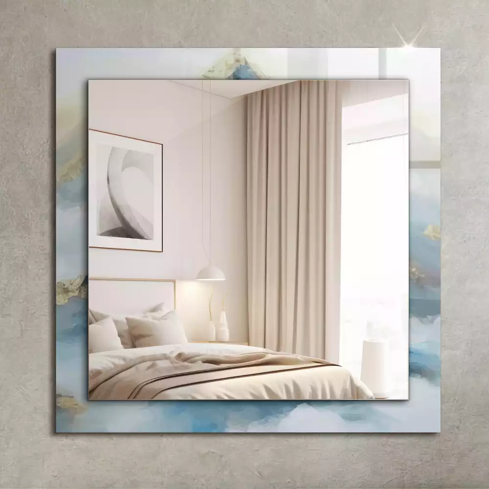 Rechthoekige spiegel lijst met print Bergen in de mist