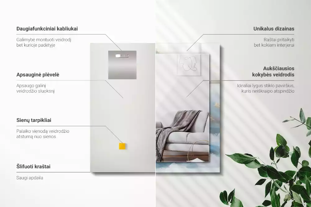 Rechthoekige spiegel lijst met print Bergen in de mist