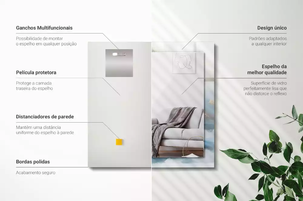 Rechthoekige spiegel lijst met print Bergen in de mist