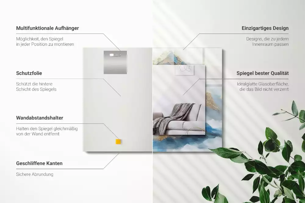 Rechthoekige spiegel lijst met print Bergen in de mist