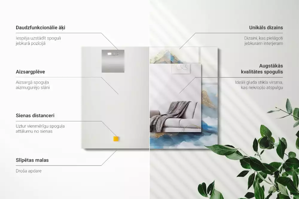 Rechthoekige spiegel lijst met print Bergen in de mist