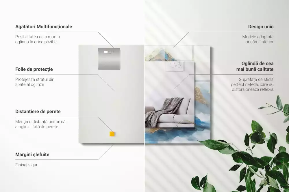 Rechthoekige spiegel lijst met print Bergen in de mist