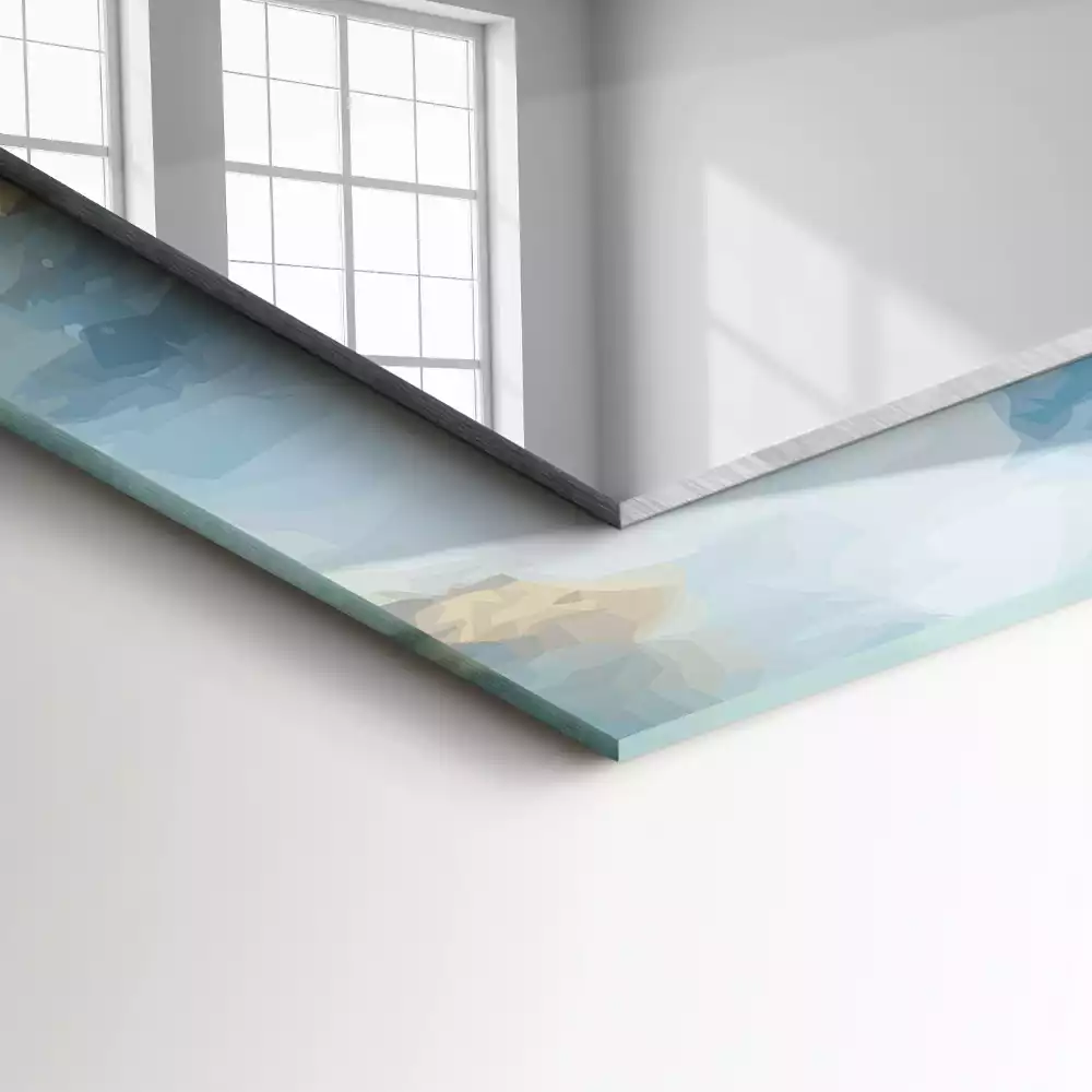 Rechthoekige spiegel lijst met print Bergen in de mist