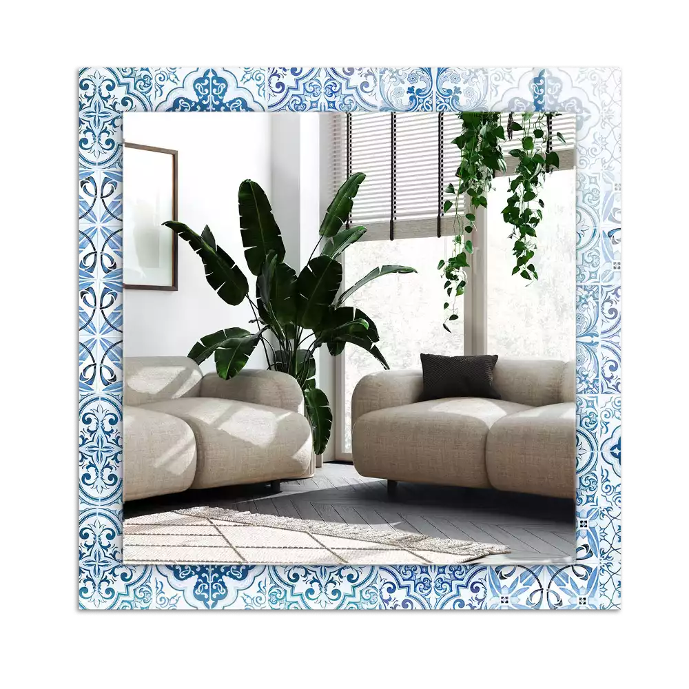 Bedrukte rechthoekige spiegel Blauwe decoratieve tegels