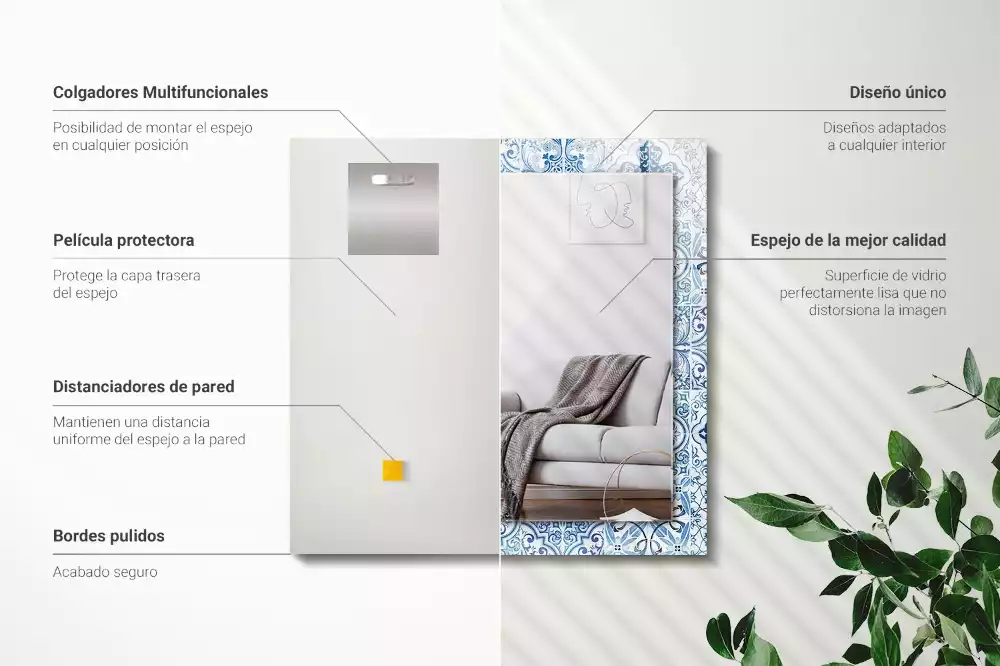 Bedrukte rechthoekige spiegel Blauwe decoratieve tegels