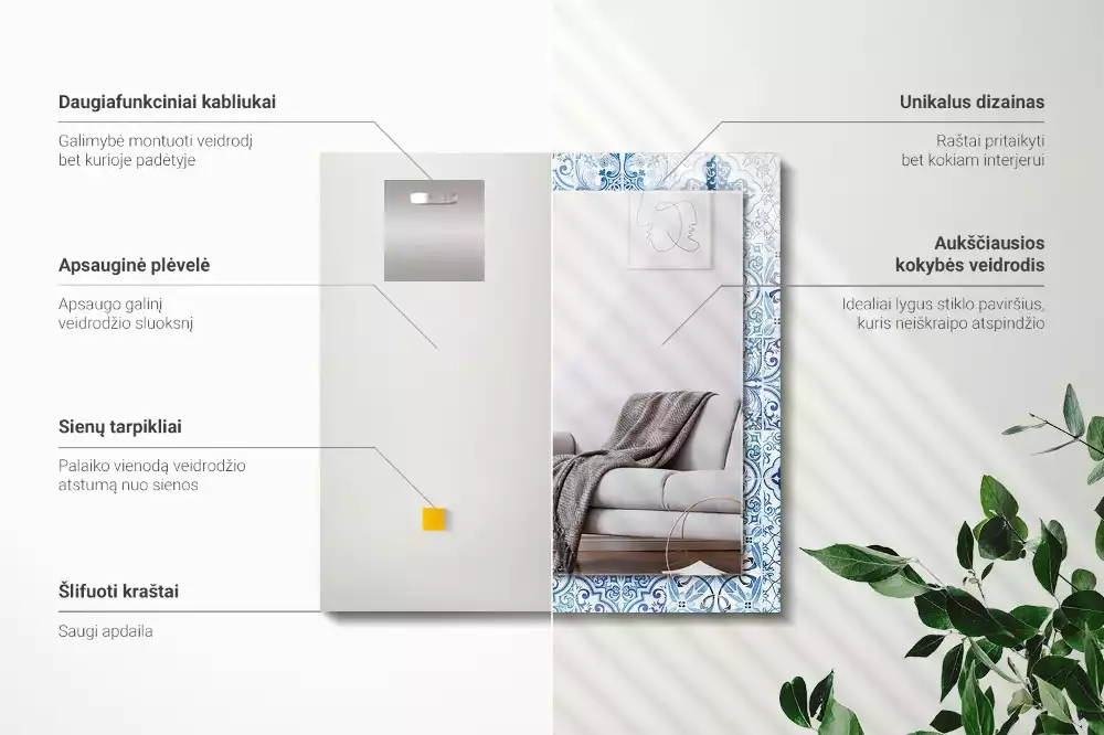 Bedrukte rechthoekige spiegel Blauwe decoratieve tegels