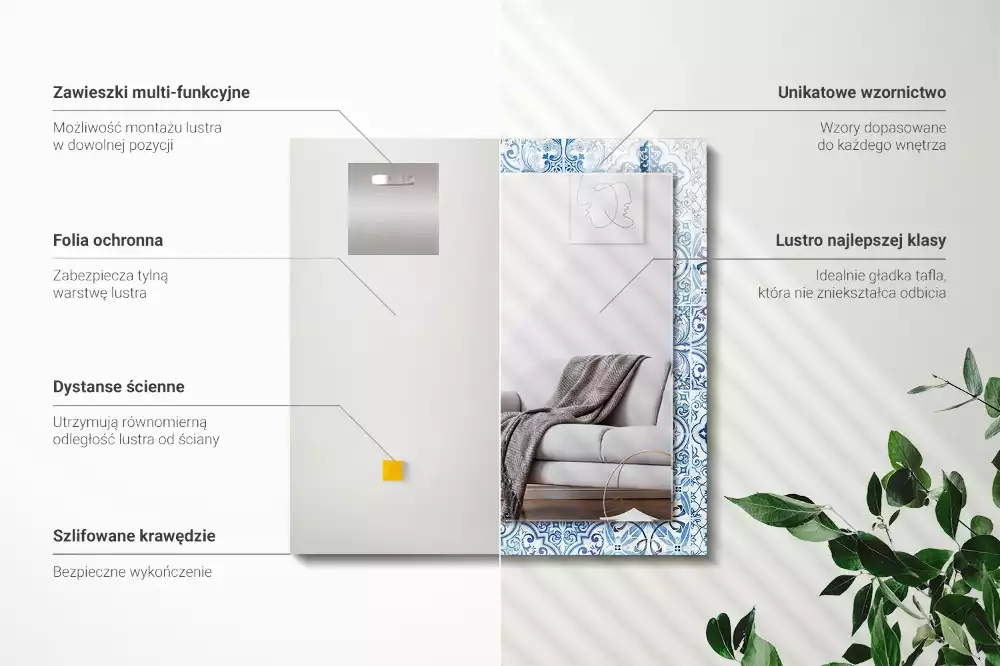 Bedrukte rechthoekige spiegel Blauwe decoratieve tegels