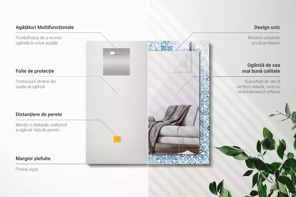 Bedrukte rechthoekige spiegel Blauwe decoratieve tegels