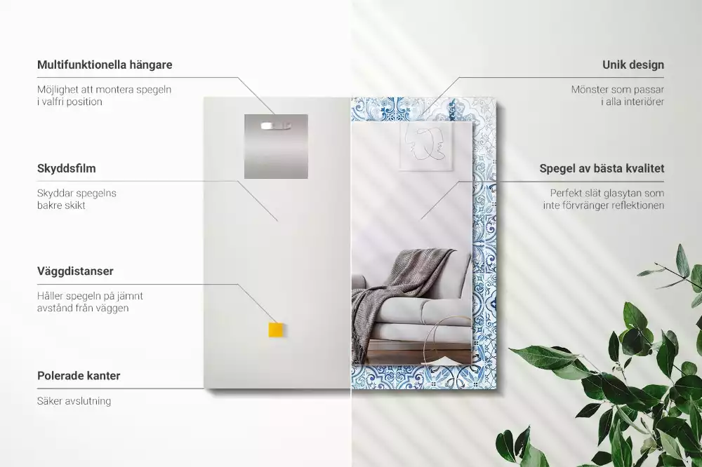 Bedrukte rechthoekige spiegel Blauwe decoratieve tegels