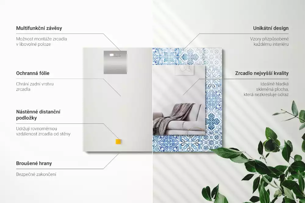 Bedrukte rechthoekige spiegel Blauwe decoratieve tegels