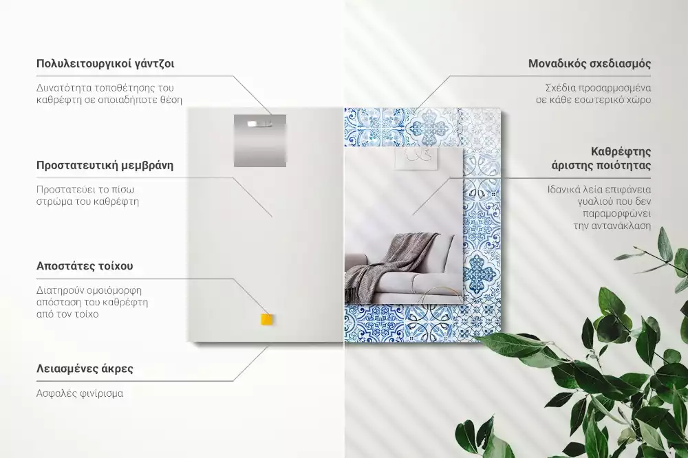 Bedrukte rechthoekige spiegel Blauwe decoratieve tegels