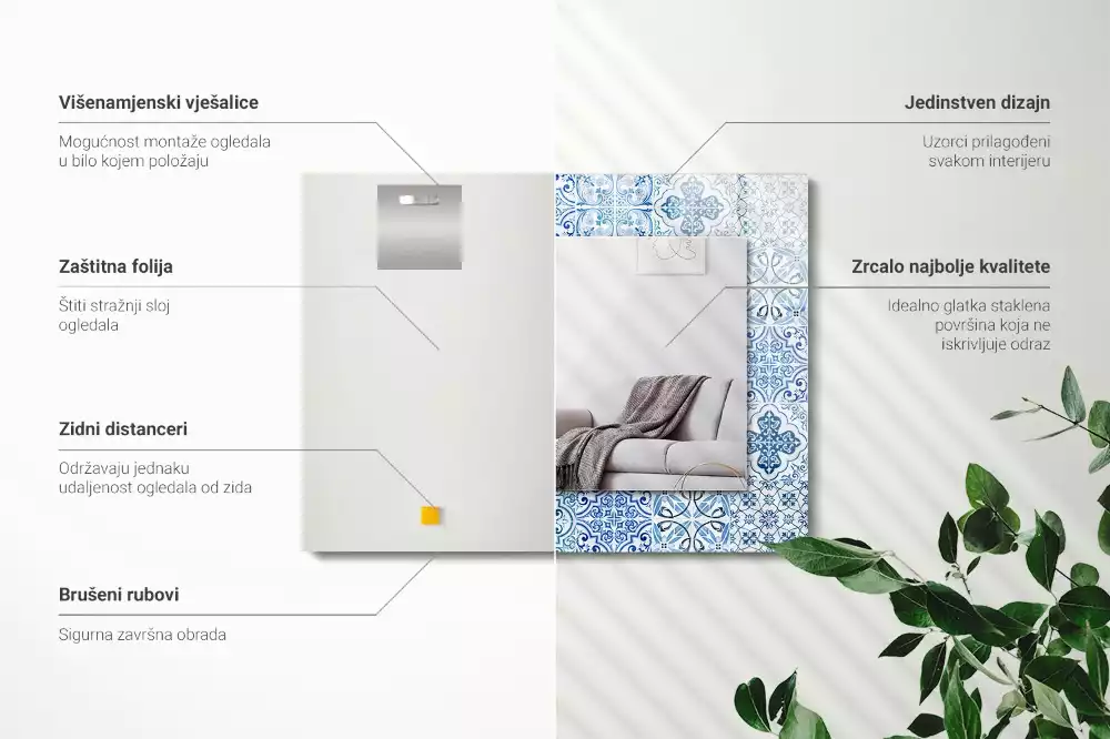 Bedrukte rechthoekige spiegel Blauwe decoratieve tegels