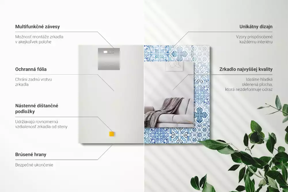 Bedrukte rechthoekige spiegel Blauwe decoratieve tegels