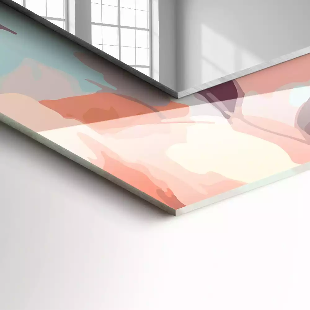 Rechthoekige spiegel met bedrukte lijst Bloemen bladeren pastel