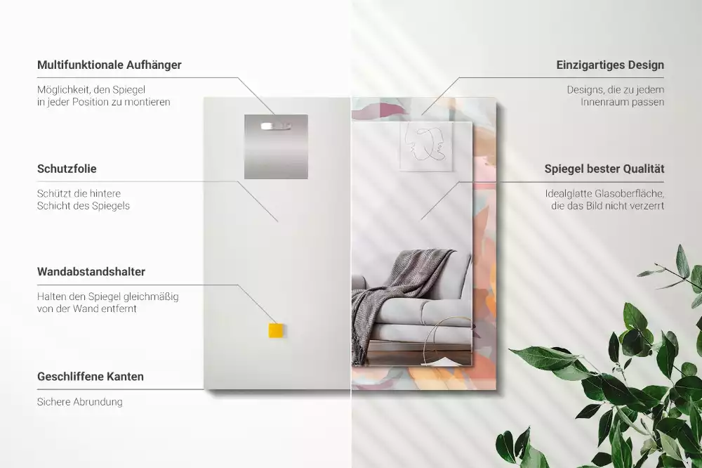 Rechthoekige spiegel met bedrukte lijst Bloemen bladeren pastel