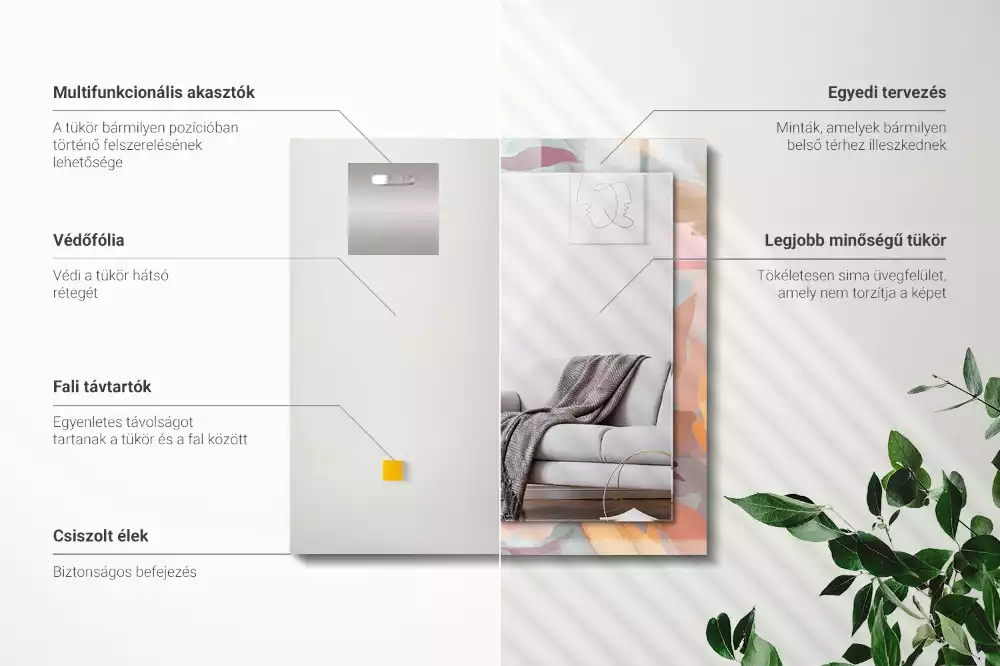 Rechthoekige spiegel met bedrukte lijst Bloemen bladeren pastel