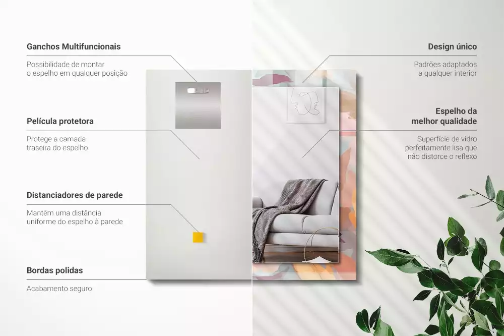 Rechthoekige spiegel met bedrukte lijst Bloemen bladeren pastel