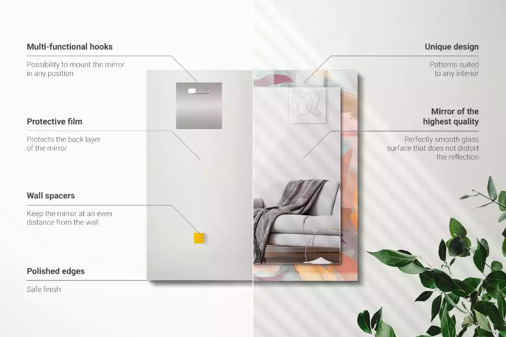 Rechthoekige spiegel met bedrukte lijst Bloemen bladeren pastel