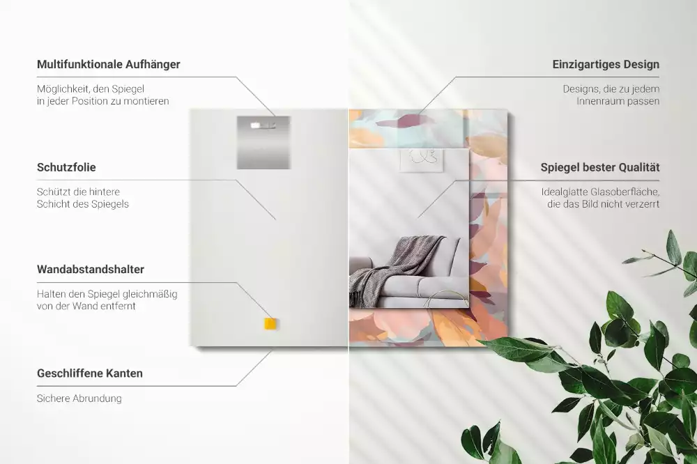 Rechthoekige spiegel met bedrukte lijst Bloemen bladeren pastel