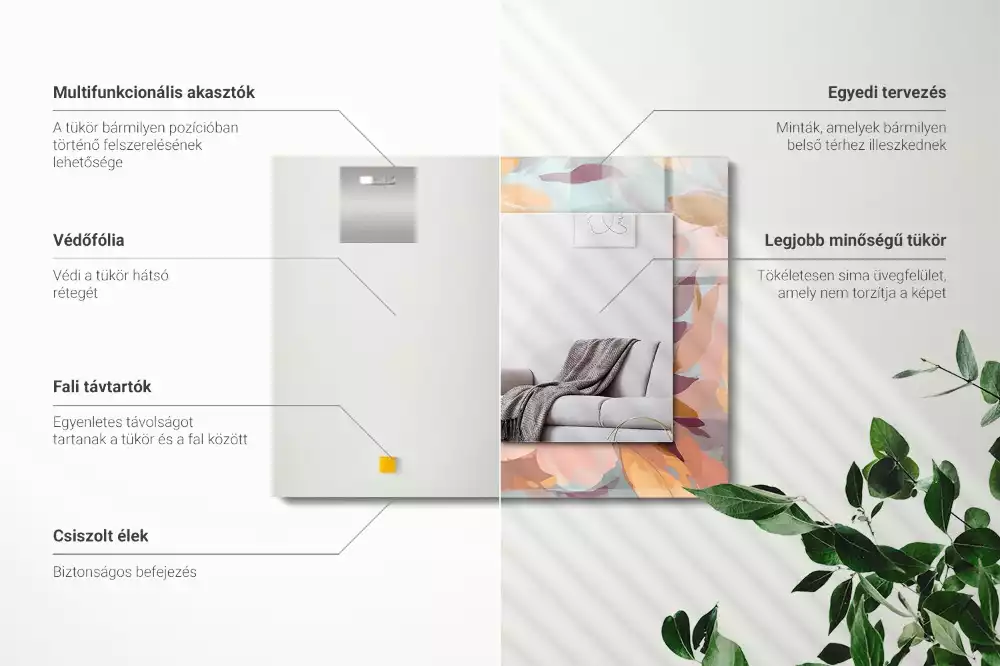 Rechthoekige spiegel met bedrukte lijst Bloemen bladeren pastel