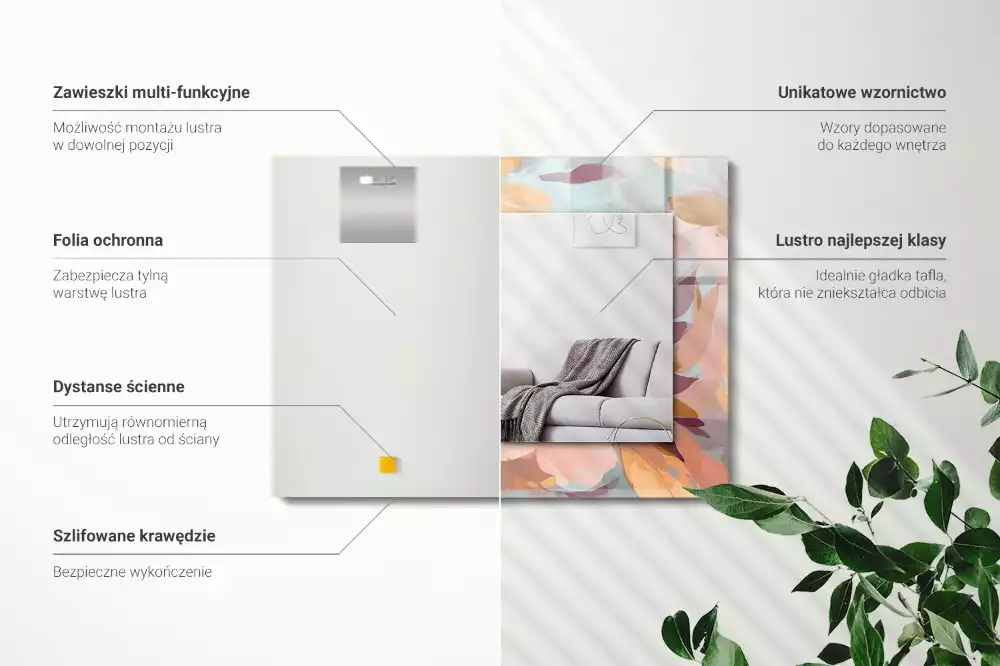 Rechthoekige spiegel met bedrukte lijst Bloemen bladeren pastel