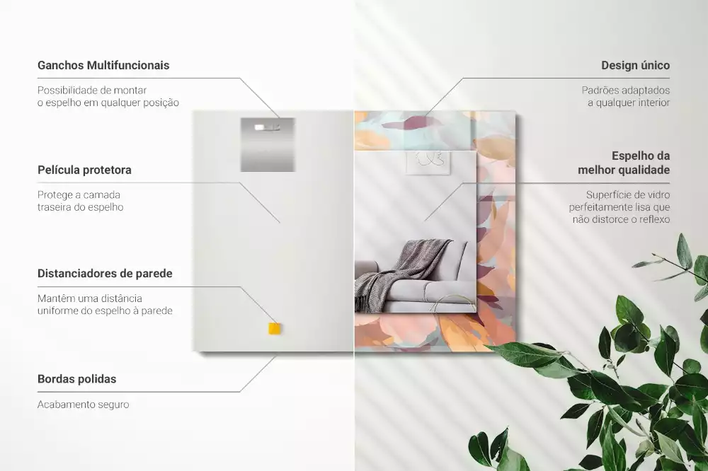 Rechthoekige spiegel met bedrukte lijst Bloemen bladeren pastel