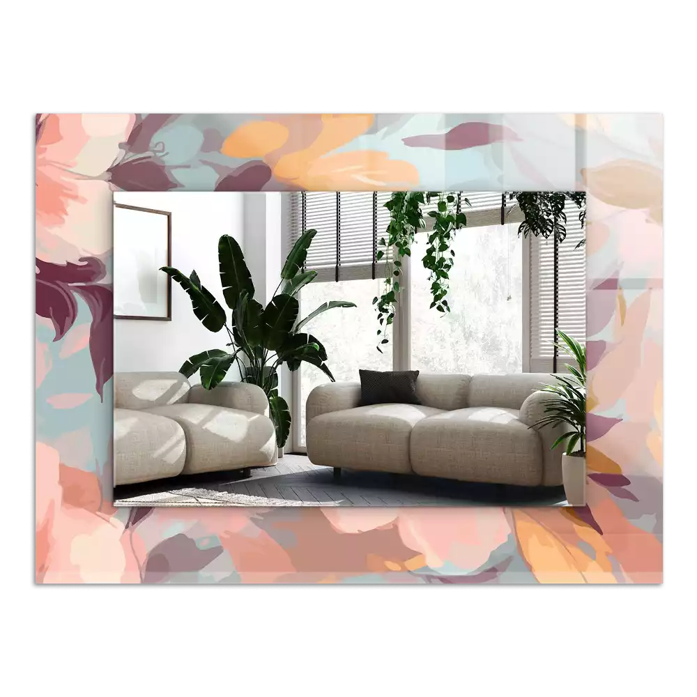 Rechthoekige spiegel met bedrukte lijst Bloemen bladeren pastel