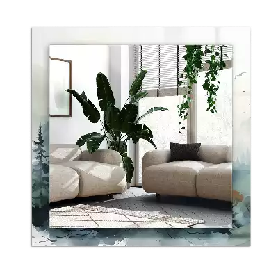 Rechthoekige spiegel met decoratie Bos in de mist