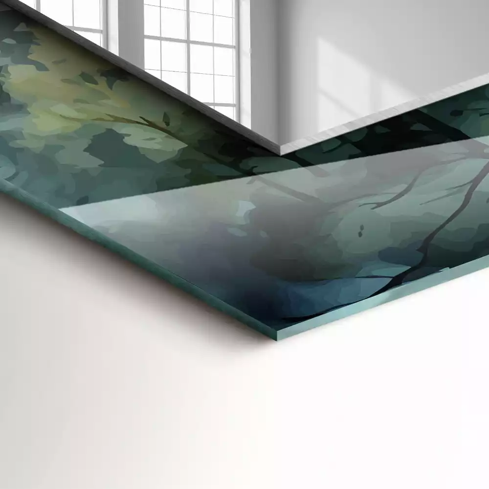 Rechthoekige spiegel met decoratie Bos in de mist