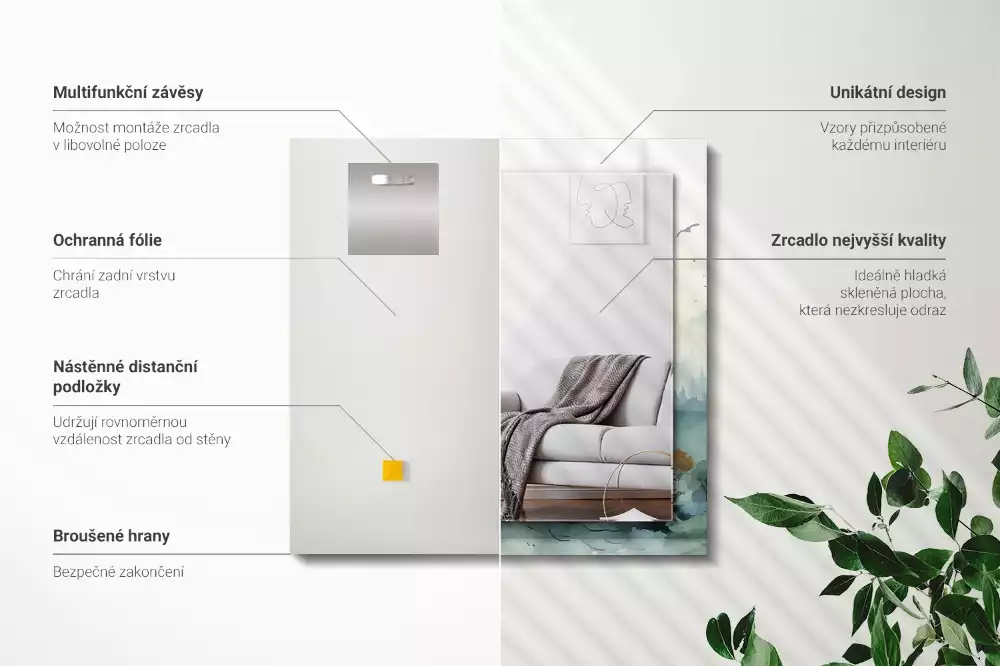 Rechthoekige spiegel met decoratie Bos in de mist