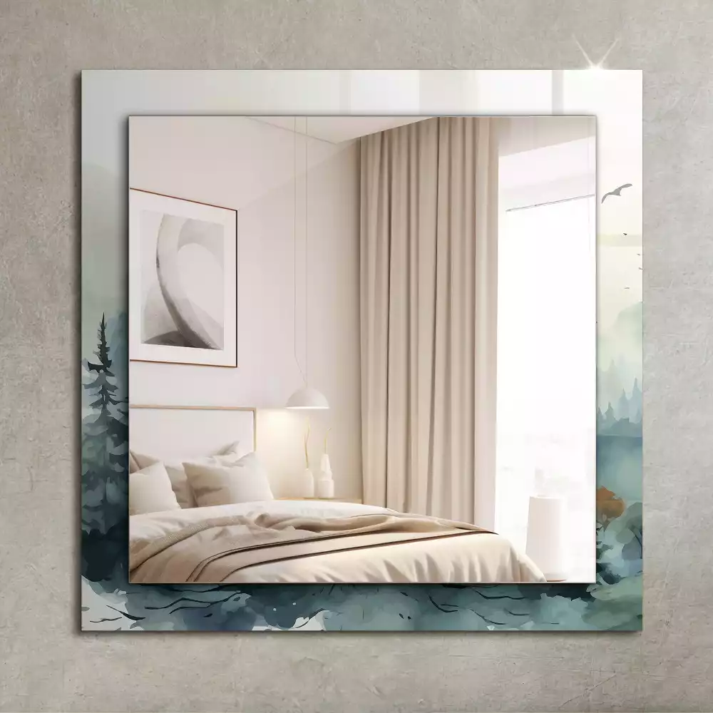 Rechthoekige spiegel met decoratie Bos in de mist