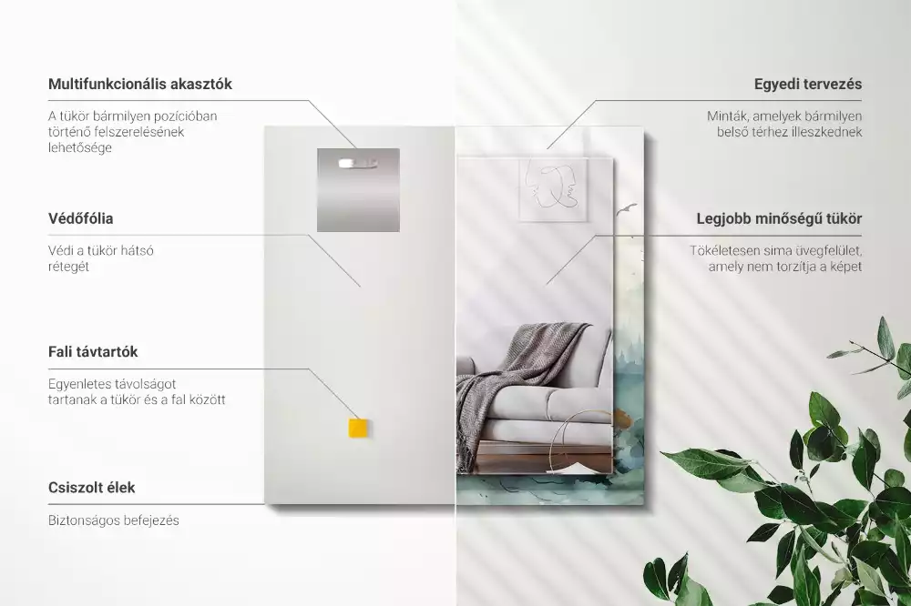 Rechthoekige spiegel met decoratie Bos in de mist