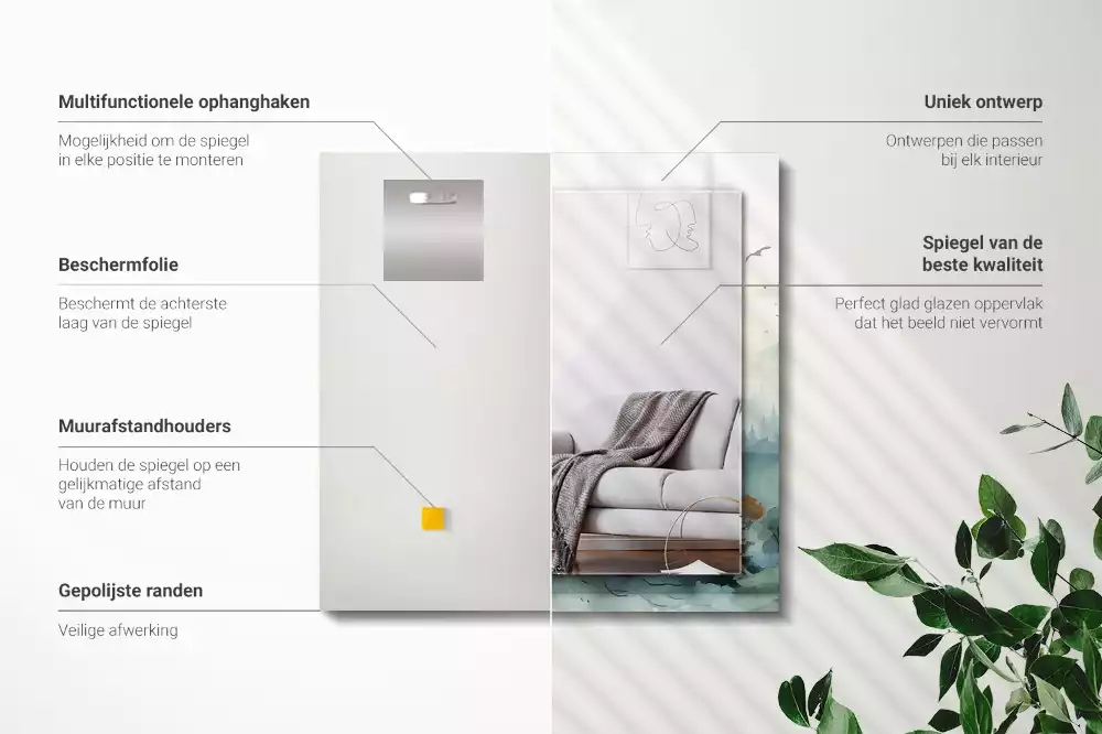 Rechthoekige spiegel met decoratie Bos in de mist