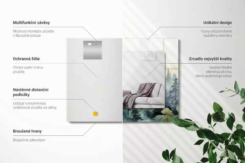 Rechthoekige spiegel met decoratie Bos in de mist