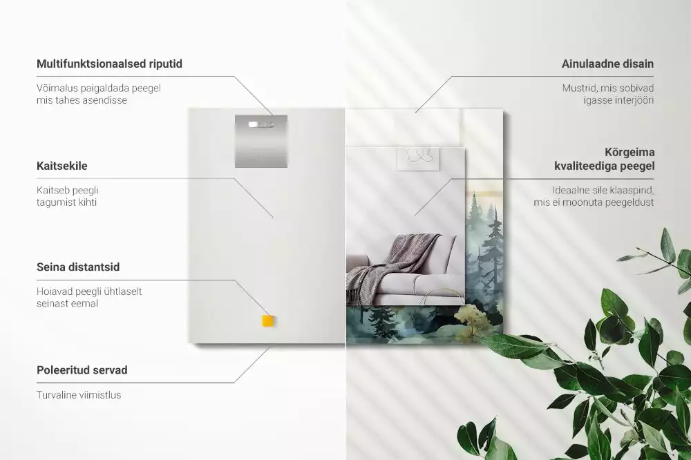 Rechthoekige spiegel met decoratie Bos in de mist