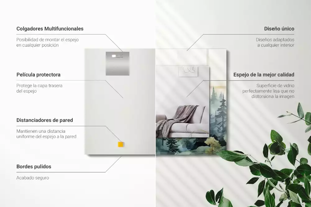 Rechthoekige spiegel met decoratie Bos in de mist