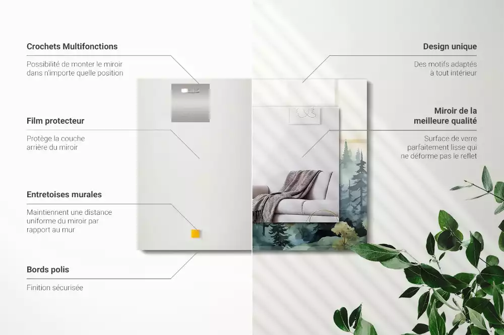 Rechthoekige spiegel met decoratie Bos in de mist