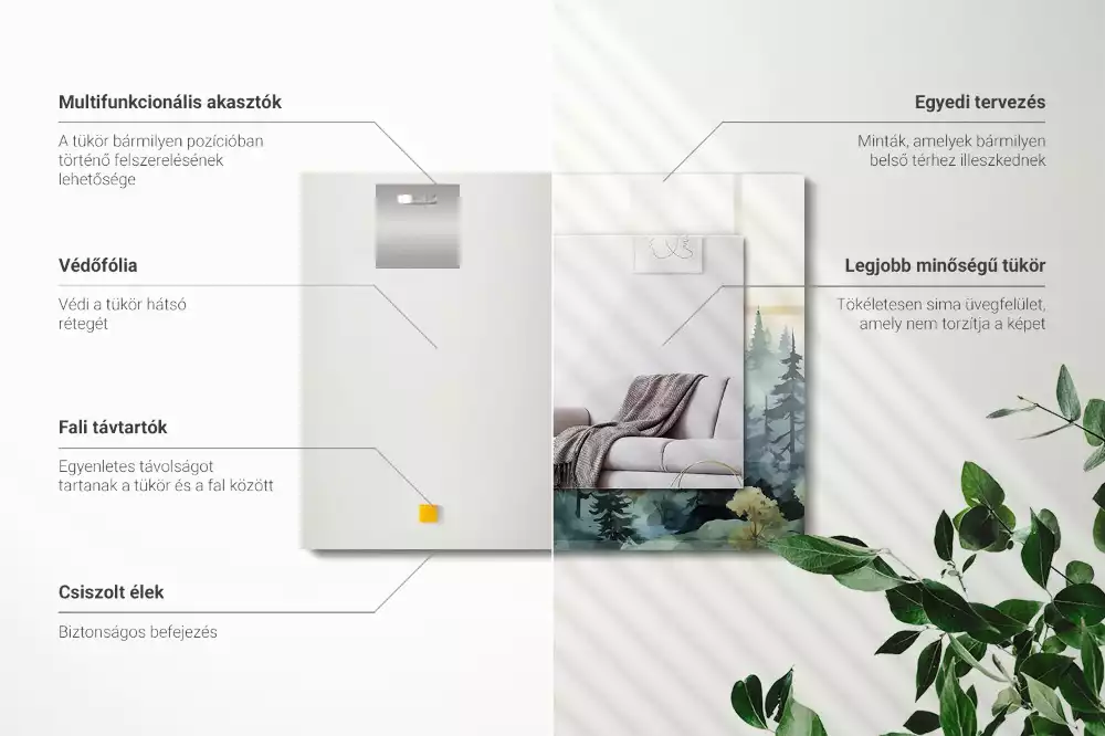 Rechthoekige spiegel met decoratie Bos in de mist