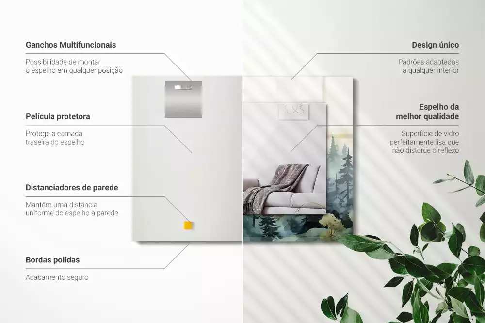 Rechthoekige spiegel met decoratie Bos in de mist