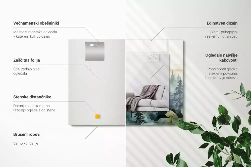 Rechthoekige spiegel met decoratie Bos in de mist