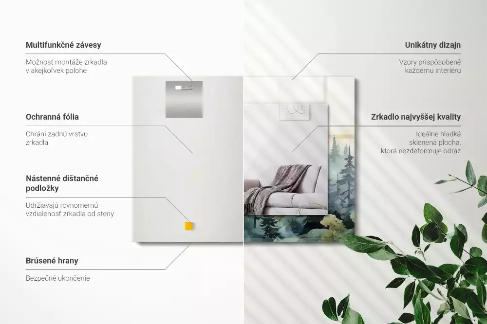 Rechthoekige spiegel met decoratie Bos in de mist