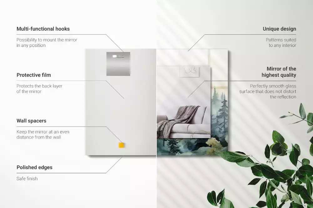 Rechthoekige spiegel met decoratie Bos in de mist