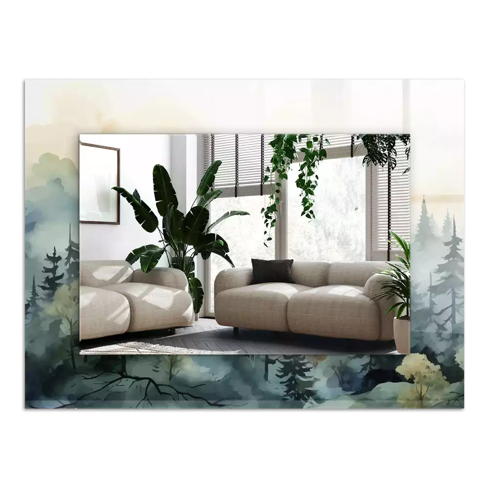 Rechthoekige spiegel met decoratie Bos in de mist