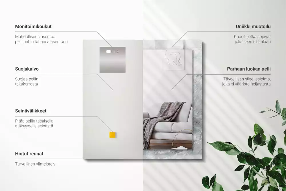 Rechthoekige spiegel lijst met print Marmergrijze aderen