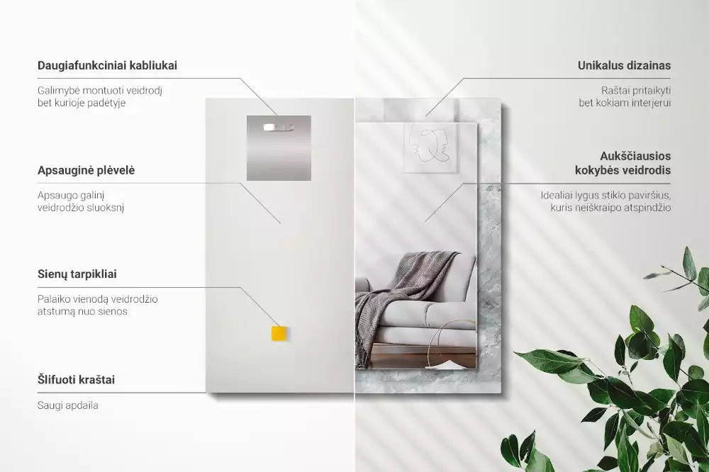 Rechthoekige spiegel lijst met print Marmergrijze aderen